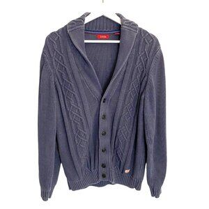 IZOD Cable Knit Cardigan Sweater‎ Men's M Vintage Elbow Patches Grandpacore